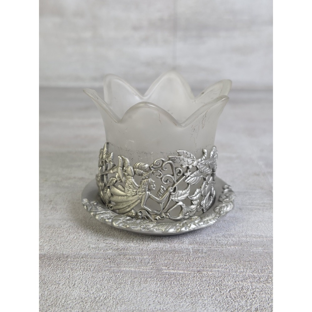 PartyLite Enchantment Votive Candle Holder Pewter Fairy Scene Orig Tulip Retired